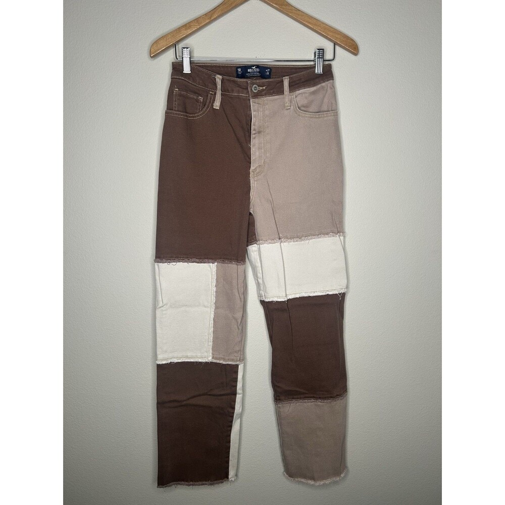 Hollister Womens 27x31 Utra High-Rise Brown Patchwork Dad Jeans Retro BoHo Y2K